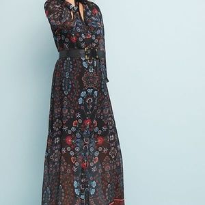 Anthropologie Black Camila Floral Maxi Dress LAIA